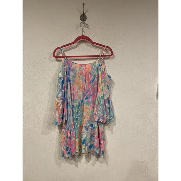 Lilly Pulitzer Alanna Dress Womens Medium Multicolor Off Shoulder Tassel Ruffle - Picture 4 of 4
